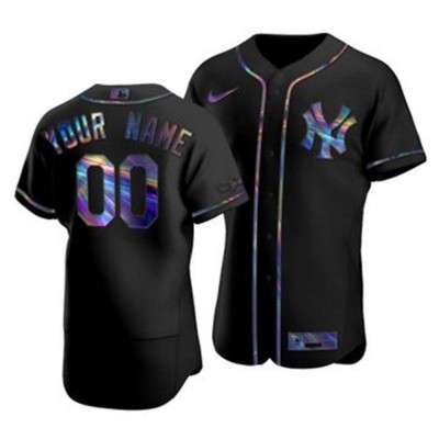 New York Yankees Custom Men's Nike Iridescent Holographic Collection MLB Jersey Black